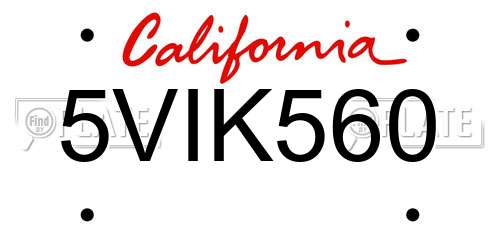5VIK560 California License Plate