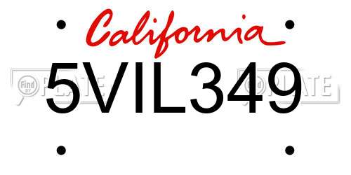 5VIL349 California License Plate