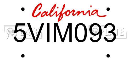 5VIM093 California License Plate