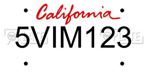 5VIM123 California License Plate
