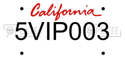 5VIP003 California License Plate