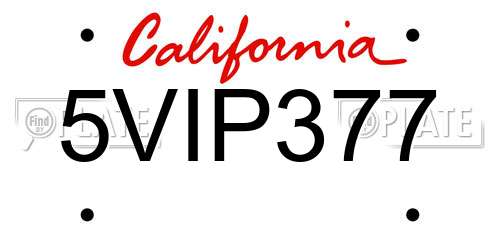 5VIP377 California License Plate