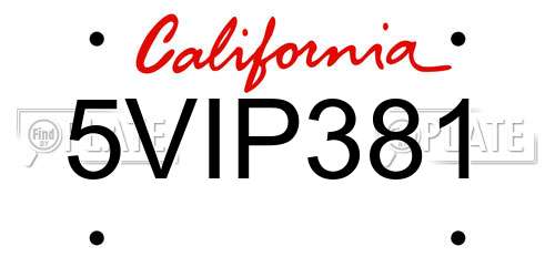 5VIP381 California License Plate