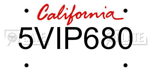 5VIP680 California License Plate