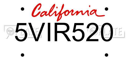 5VIR520 California License Plate