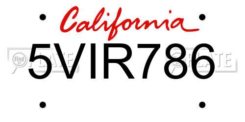 5VIR786 California License Plate