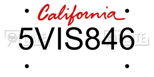 5VIS846 California License Plate