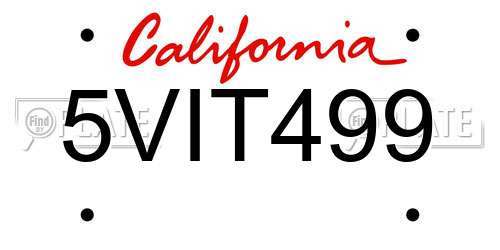 5VIT499 California License Plate