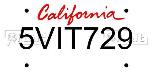 5VIT729 California License Plate
