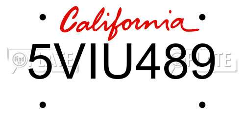 5VIU489 California License Plate