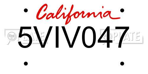 5VIV047 California License Plate