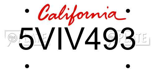 5VIV493 California License Plate
