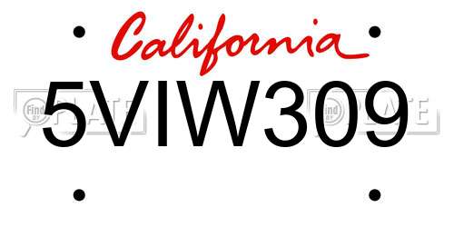 5VIW309 California License Plate