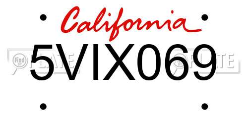 5VIX069 California License Plate