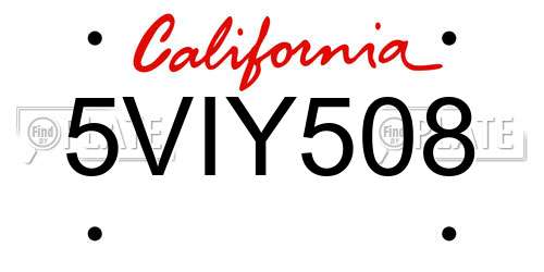 5VIY508 California License Plate