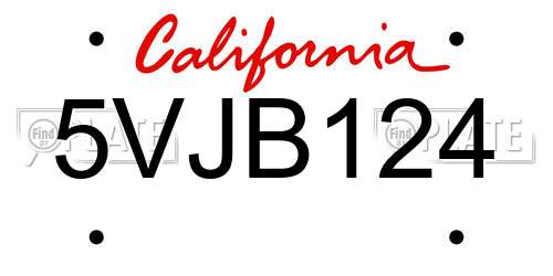 5VJB124 California License Plate