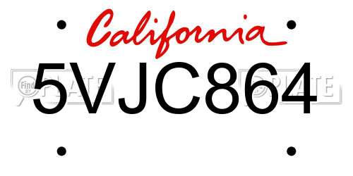 5VJC864 California License Plate