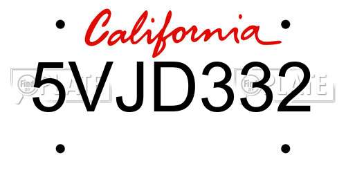 5VJD332 California License Plate