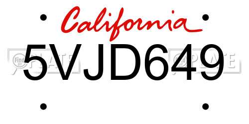 5VJD649 California License Plate