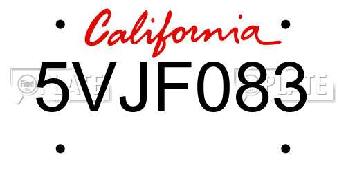 5VJF083 California License Plate