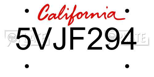 5VJF294 California License Plate
