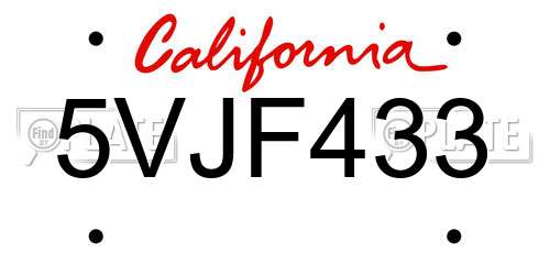 5VJF433 California License Plate
