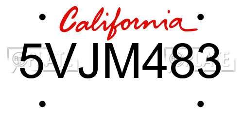 5VJM483 California License Plate