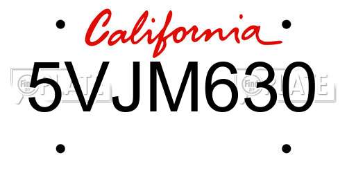 5VJM630 California License Plate