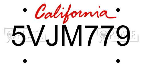 5VJM779 California License Plate