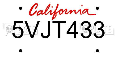 5VJT433 California License Plate