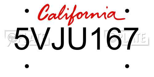 5VJU167 California License Plate