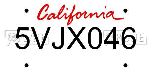 5VJX046 California License Plate