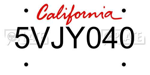 5VJY040 California License Plate