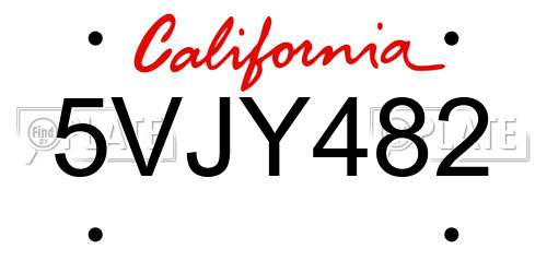5VJY482 California License Plate