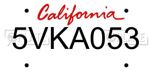 5VKA053 California License Plate