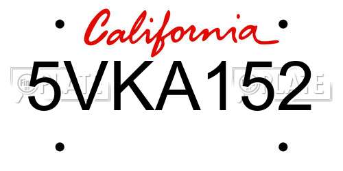 5VKA152 California License Plate