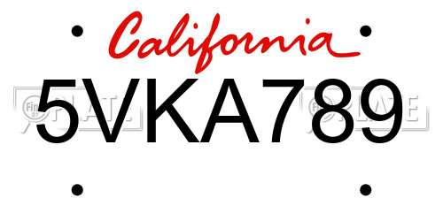 5VKA789 California License Plate
