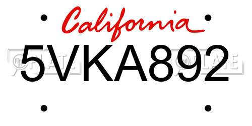 5VKA892 California License Plate