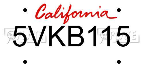 5VKB115 California License Plate