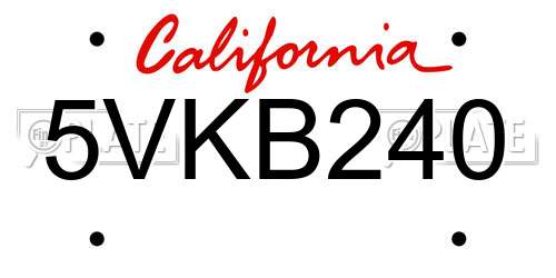 5VKB240 California License Plate