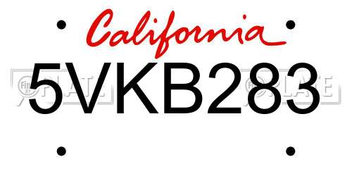 5VKB283 California License Plate