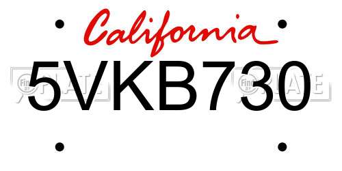 5VKB730 California License Plate