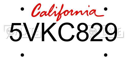 5VKC829 California License Plate