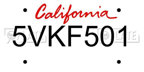 5VKF501 California License Plate