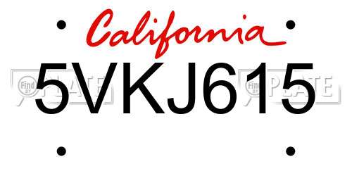5VKJ615 California License Plate