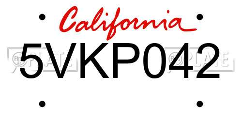 5VKP042 California License Plate