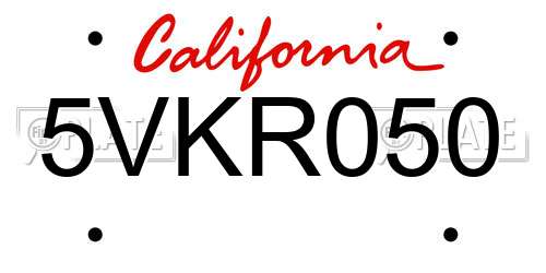 5VKR050 California License Plate