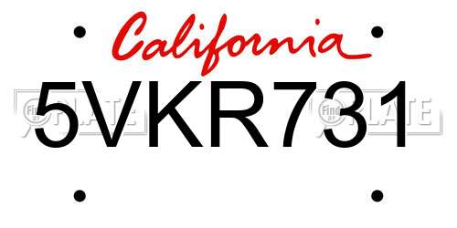 5VKR731 California License Plate