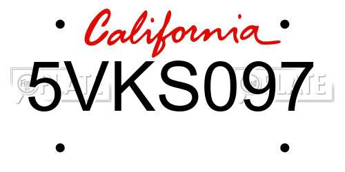 5VKS097 California License Plate