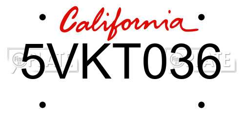 5VKT036 California License Plate
